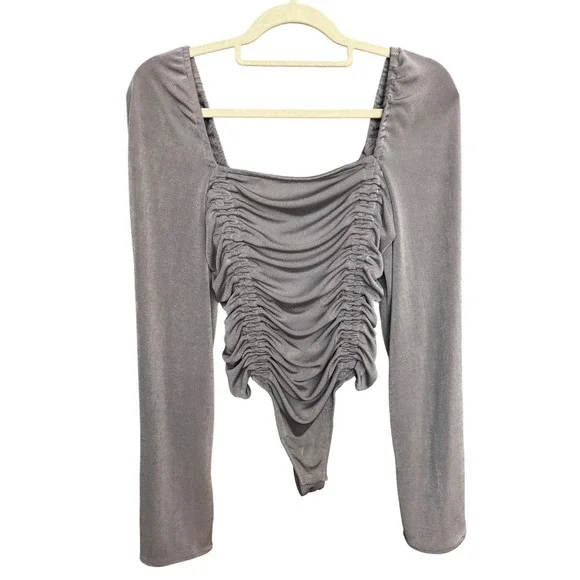 Free People Intimately Meant To Be Bodysuit Lavender Ruched Long Sleeve Cuff M - Picture 4 of 8